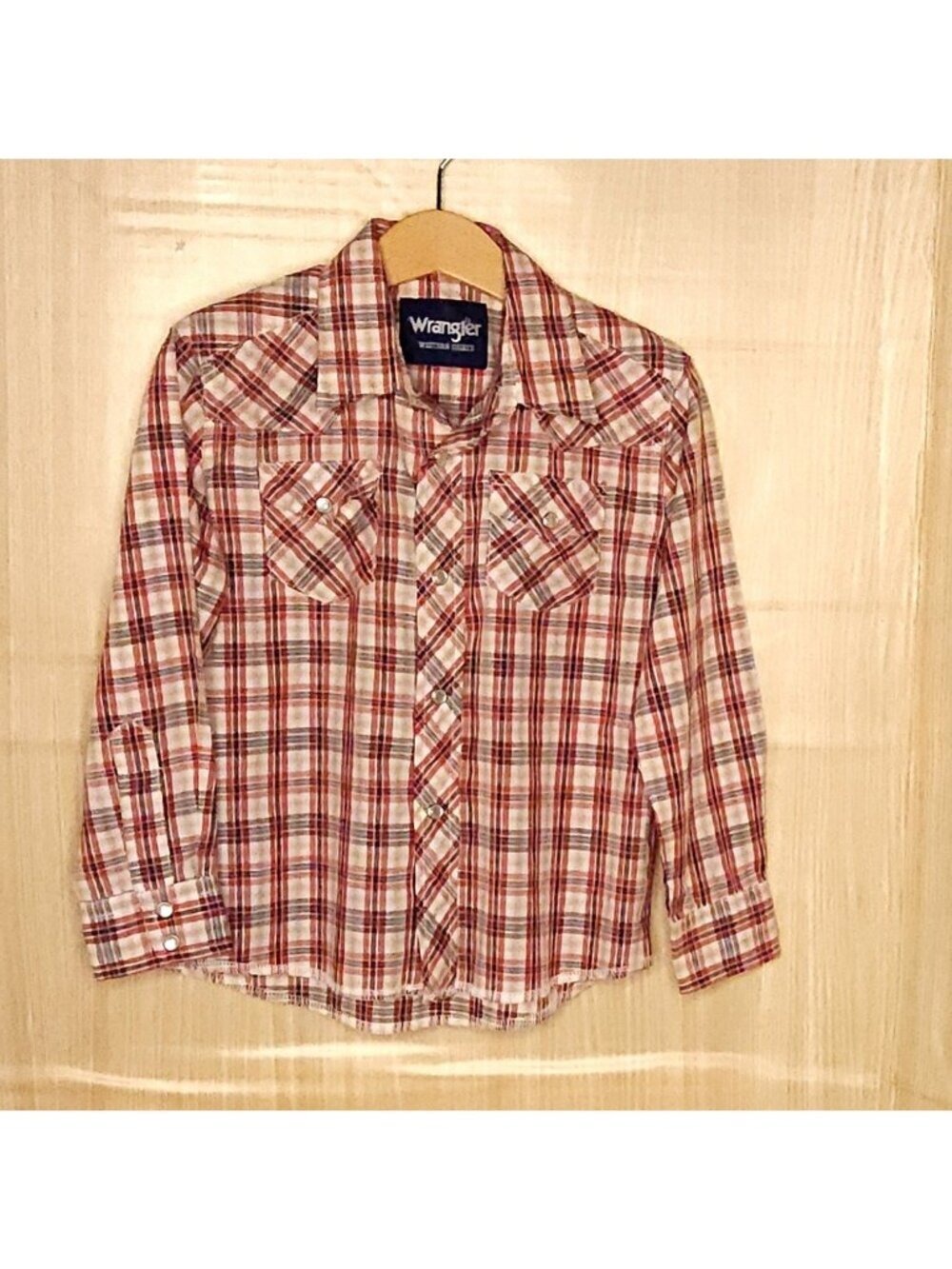 Wrangler Boys Red Plaid Pearl Snap Western Shirt 3-4
